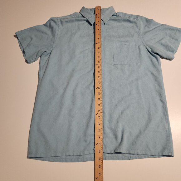 Island Shores Shirt Button Up Short Sleeve Light Blue Rayon Polyester Mens Med - Picture 10 of 10